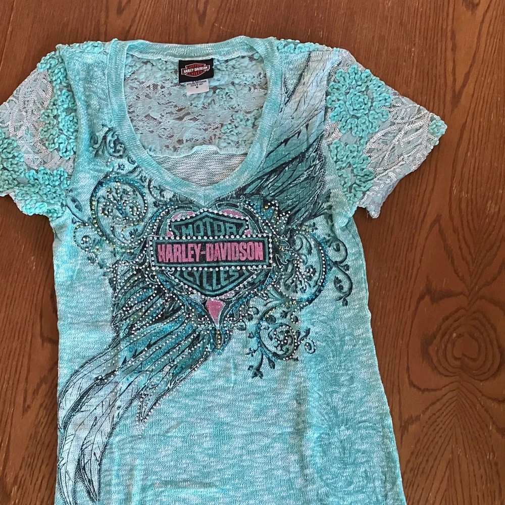 HARLEY-DAVIDSON V-NECK MINT GREEN SWEATER NEW WITHOUT TAGS - Picture 3 of 11